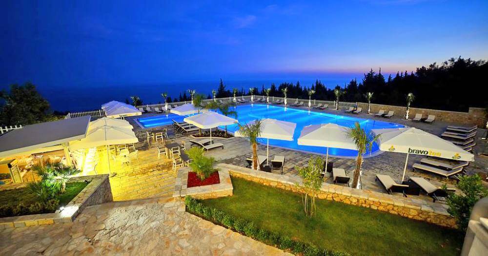 elysium hotel outdoor pool by night
